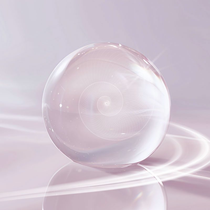elisa-shine-professional-life-between-lives-hypnotherapy-services A translucent glass orb featuring a delicate geometric spiral, representing spiritual healing on the website for Elisa Shine’s professional Life Between Lives hypnotherapy practice.